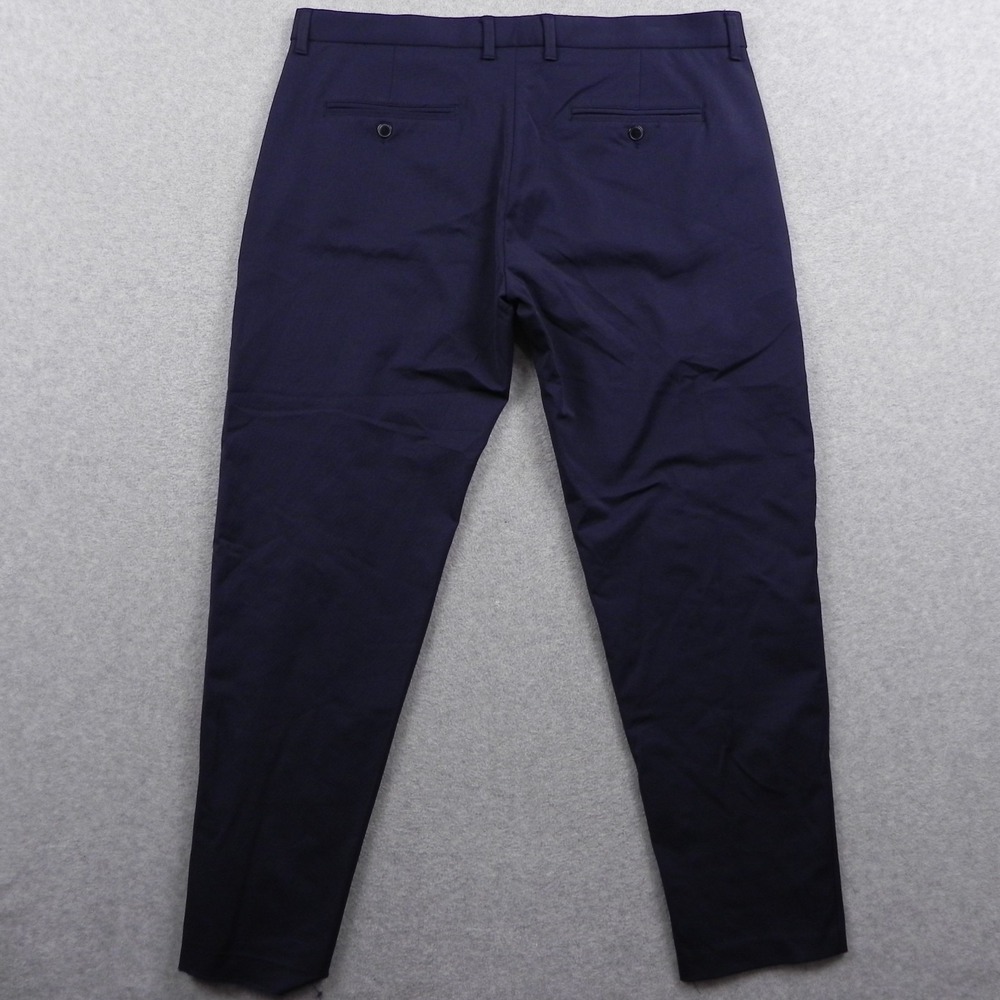 Zara Man Pants Mens 36 Basic Khaki Chino Business Casual Flat Front Navy Blue - Picture 12 of 13